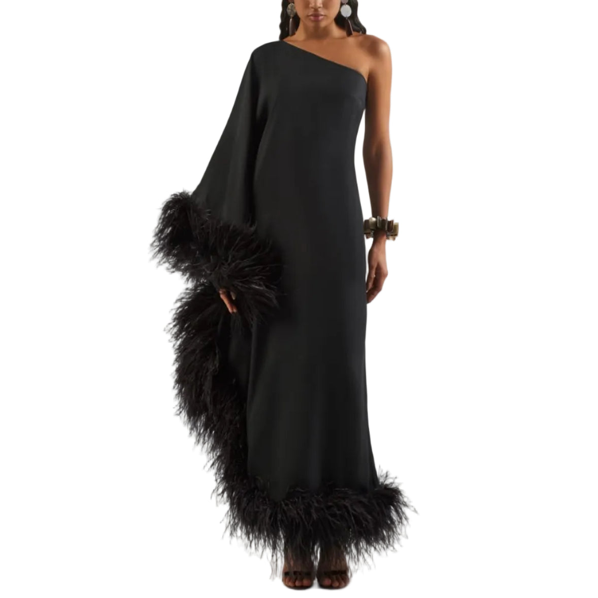 Vestido Taller Marmo Preto Com Plumas Tam 40 BR
