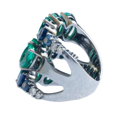 Anel Amsterdam Sauer Com Esmeraldas, Safira e Diamantes