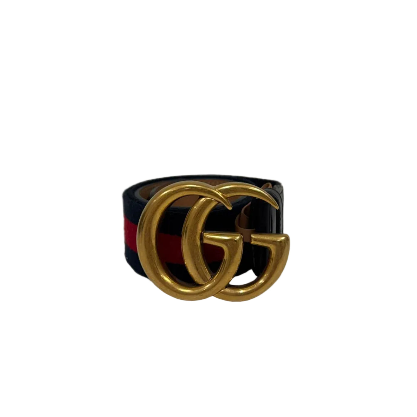 Cinto Gucci GG Brass Buckle Striped Navy Red Dress Belt