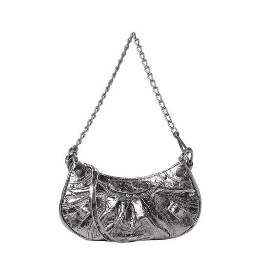 Bolsa Balenciaga Le Cagole Mini Prateada Metalizada