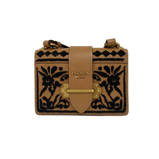 Bolsa Prada Cahier Marrom e Preto