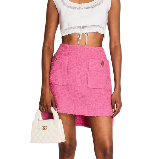 Saia Chanel Rosa Tweed Bolso Tam 34 BR