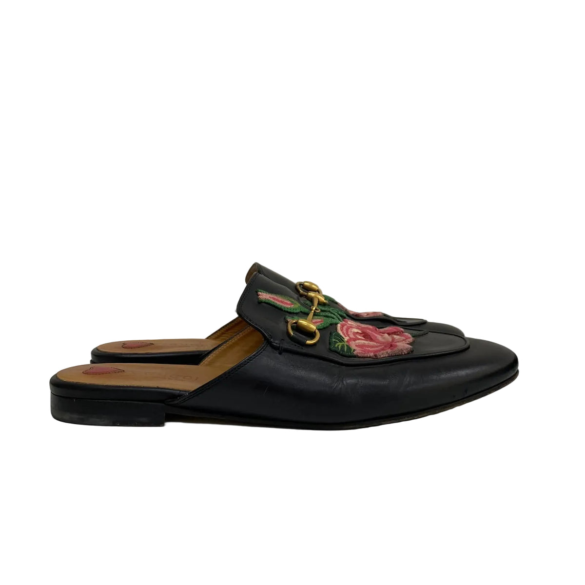 Mule Gucci Princetown Preto Flor Rosa Tam 37 BR