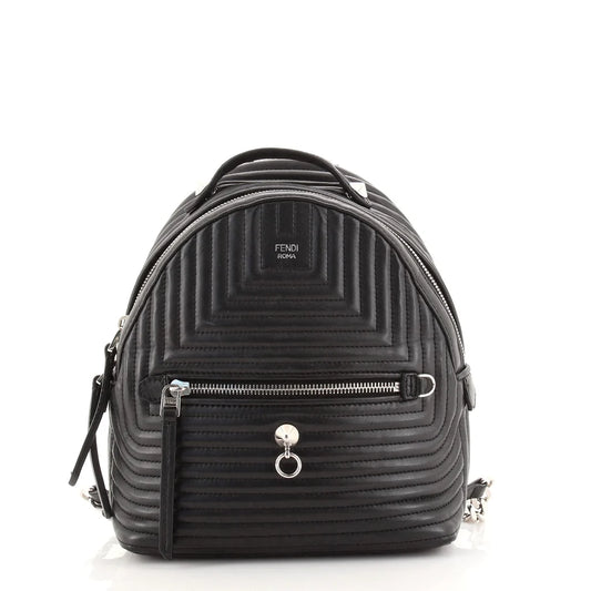 Mochila Fendi DotCom Preta Acolchoada Mini