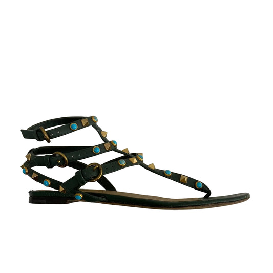 Rasteira Valentino Garavani Verde Pedraria Turquesa Tam 36.5 BR