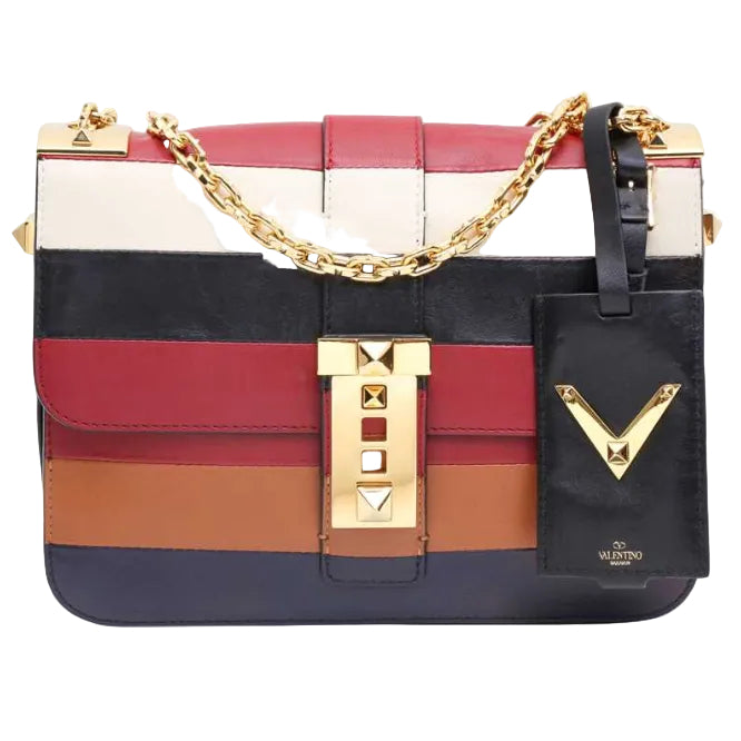 Bolsa Valentino Multi Stripe B Rockstud Shoulder Bag