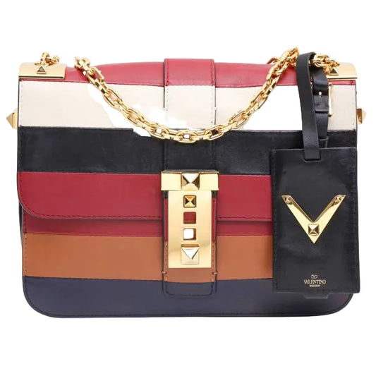 Bolsa Valentino Multi Stripe B Rockstud Shoulder Bag