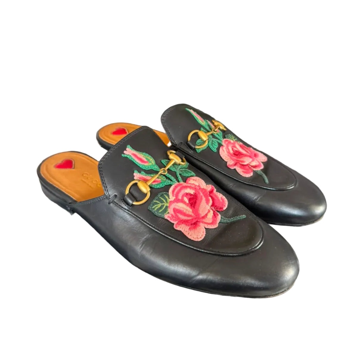Mule Gucci Preto Flor Rosa Tam 37,5 Br