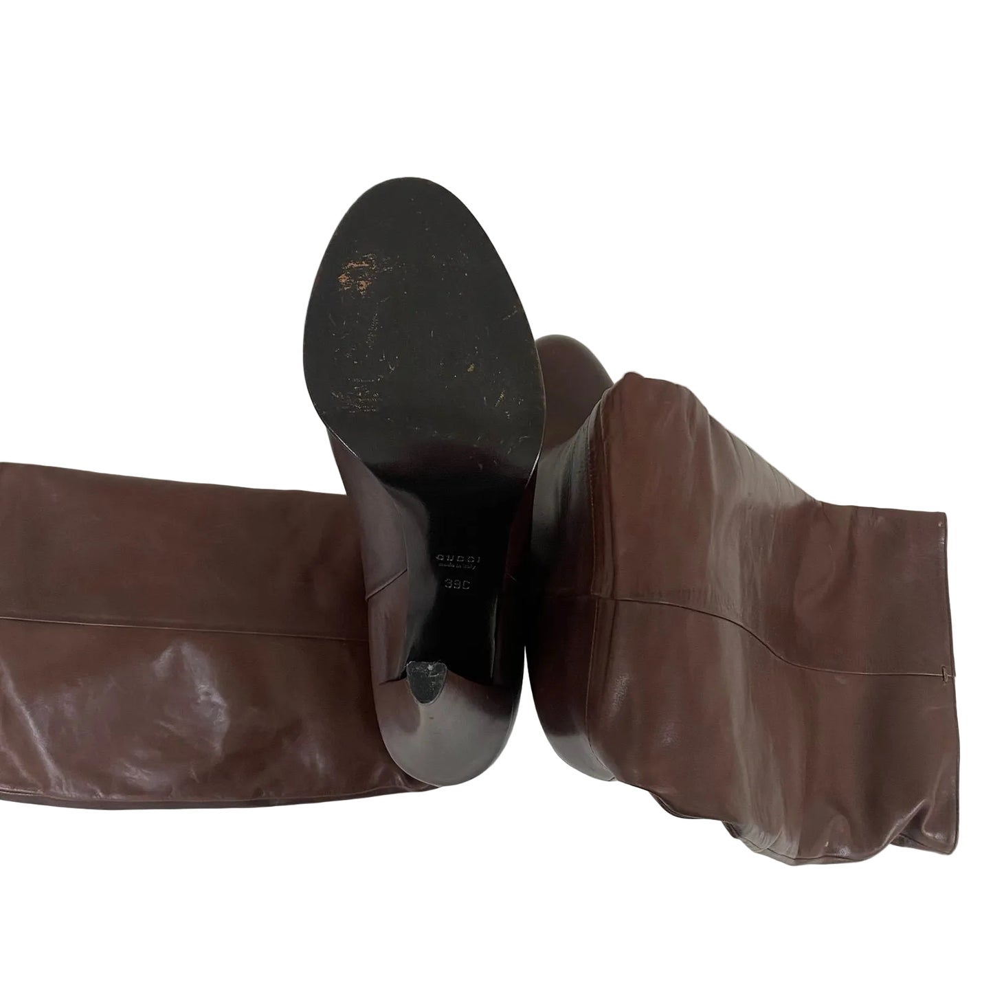 Bota Gucci Couro Marrom Com Salto Tam 37 Br