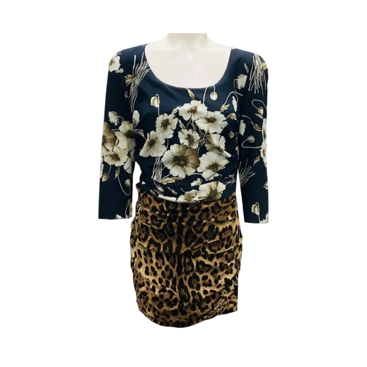 Vestido Dolce&Gabbana Azul e Animal Print Tam 38 Br