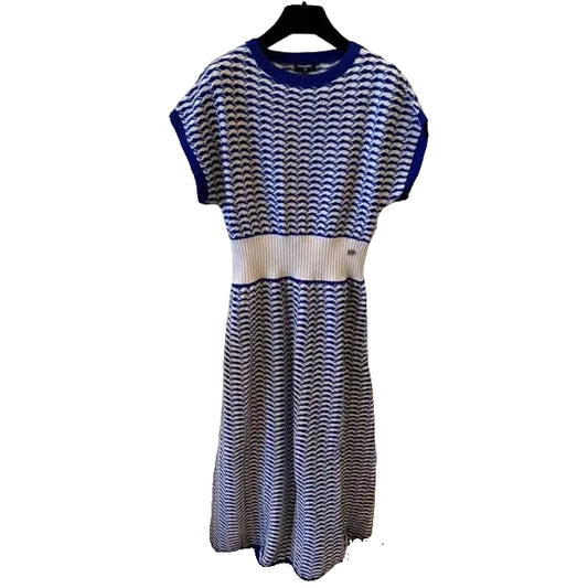 Vestido Chanel Tricot Azul e Branco Tam 36 BR