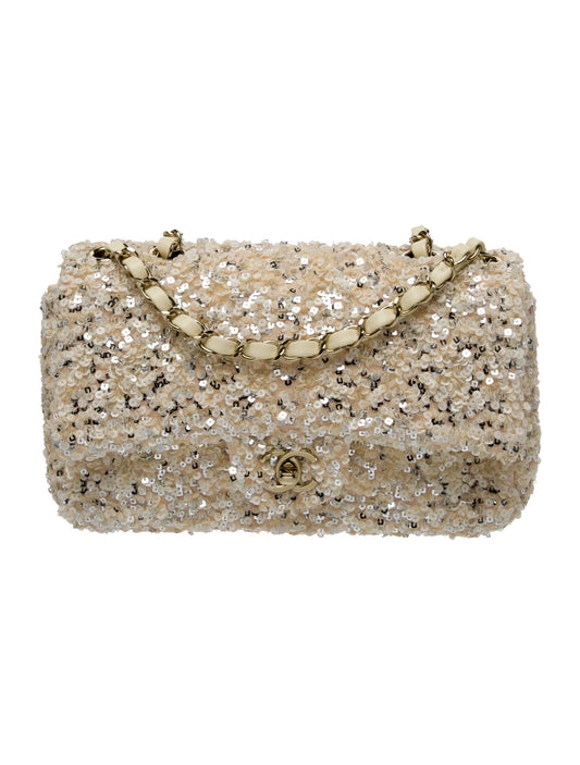 ⁠  ⁠Bolsa Chanel Flap Sequin Lantejoula