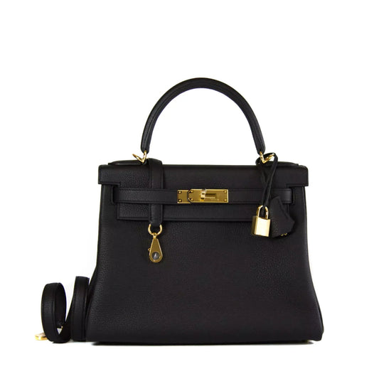 Bolsa Hermes Kelly Preta 28 Ferragem Gold