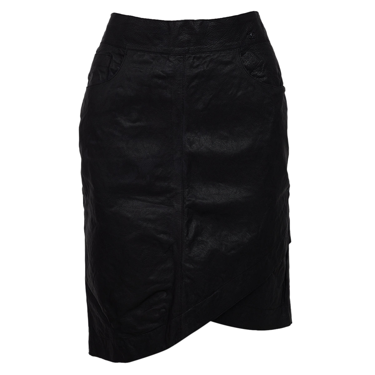 Saia Chanel Média Couro Preto Tam 36 Br