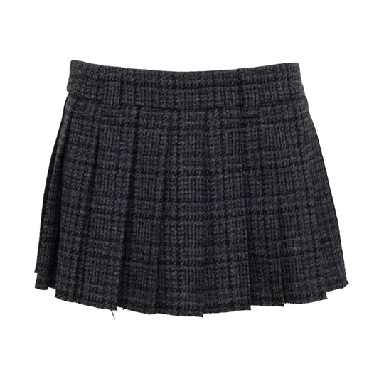 Saia Miu Miu Xadrez Tweed Azul Escuro Tam 36 Br