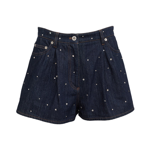 Shorts Miu Miu Jeans Azul Escuro Com Strass Tam 36 Br