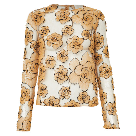 Blusa Paula Raia Tule Bege Florido Tam 36 BR