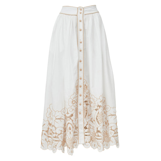 Saia Zimmermann Branca Botoes Flores na Barra Tam 36 BR