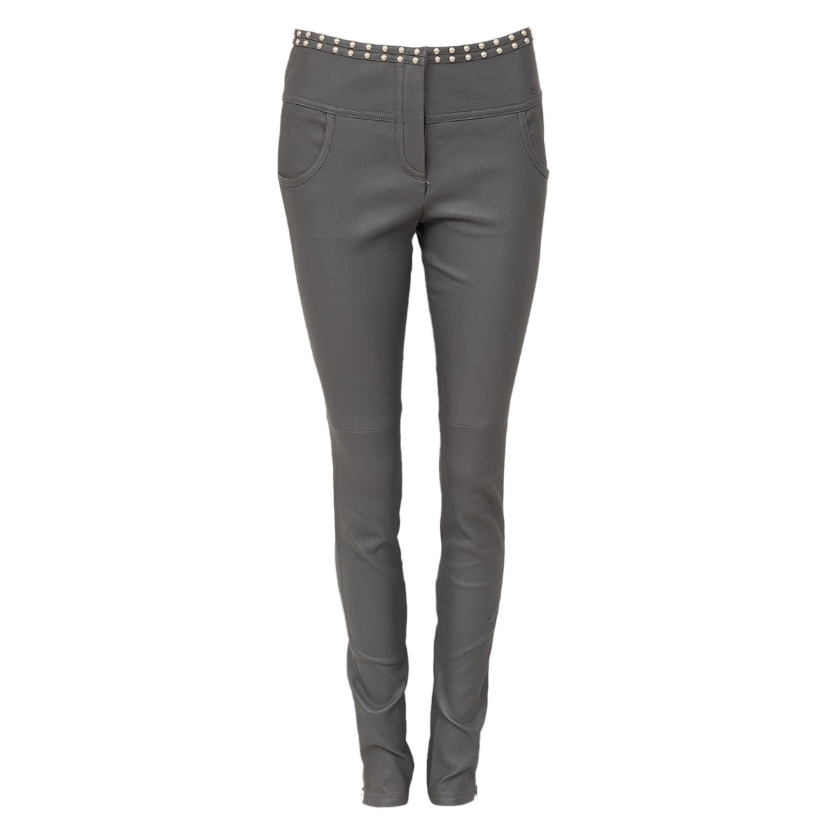 Calça Chanel Couro Cinza Tam 36 Br