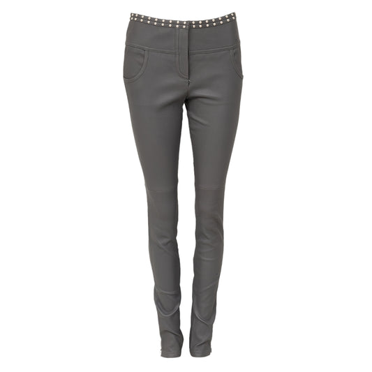 Calça Chanel Couro Cinza Tam 36 Br