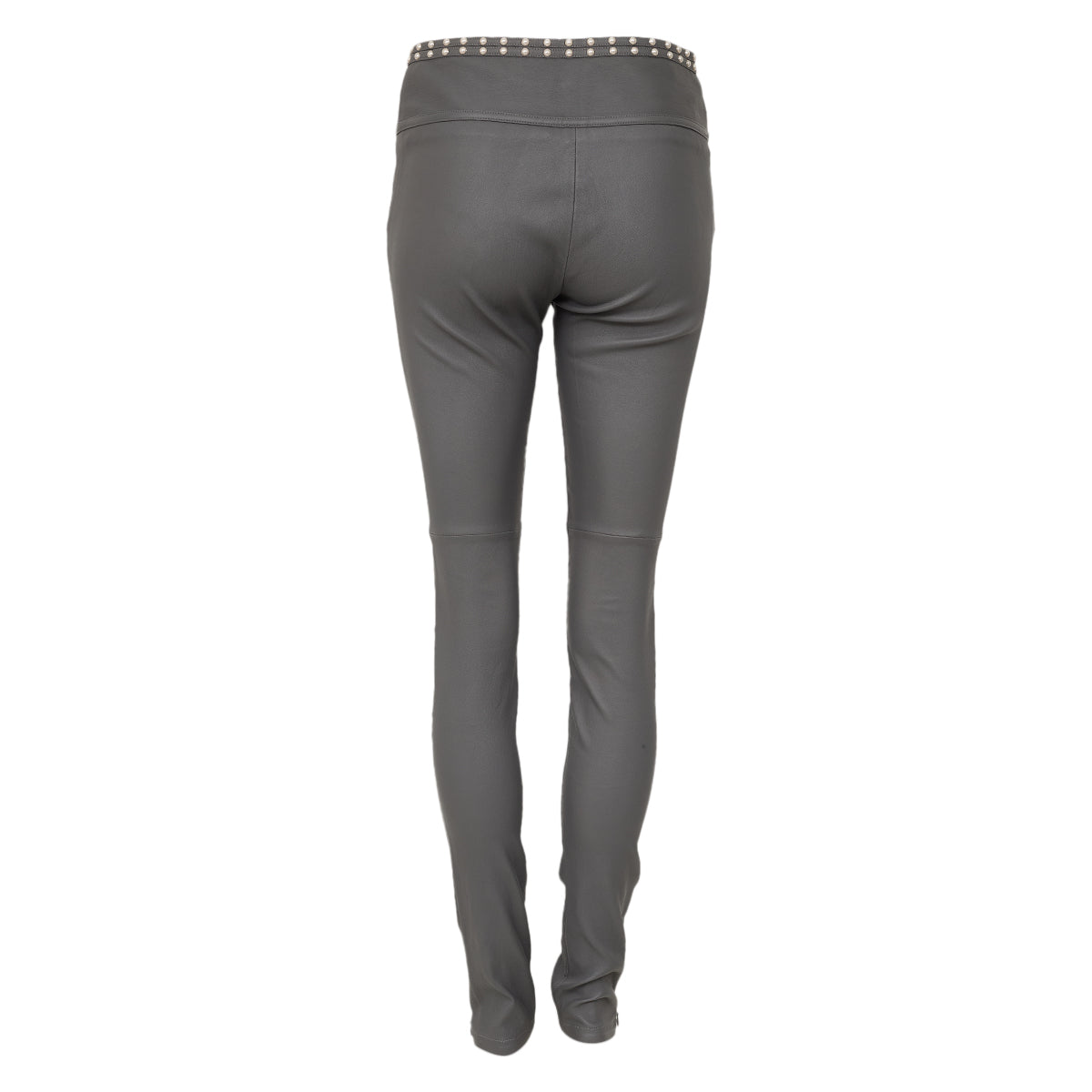 Calça Chanel Couro Cinza Tam 36 Br
