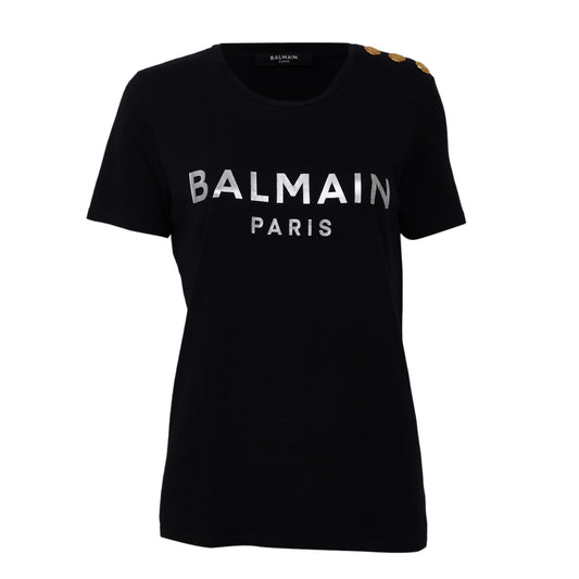 Camiseta Balmain Preta Logo Prata Tam P Br