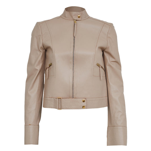 Jaqueta Talienk Couro Bege Tam 38 Br