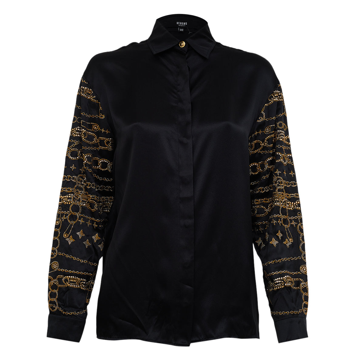 Camisa Versace Preta Strass Dourado Tam 36 Br