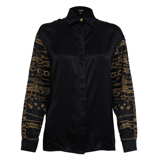 Camisa Versace Preta Strass Dourado Tam 36 Br