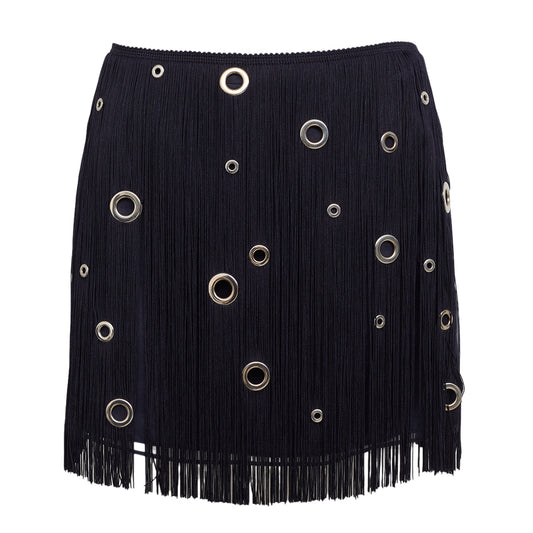 Saia Prada Azul Com Franjas Tam 38 Br