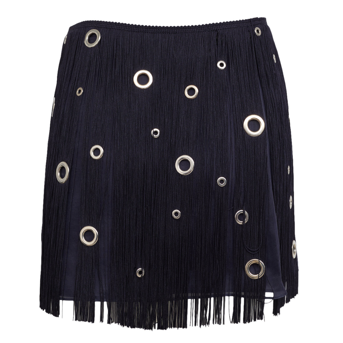 Saia Prada Azul Com Franjas Tam 38 Br
