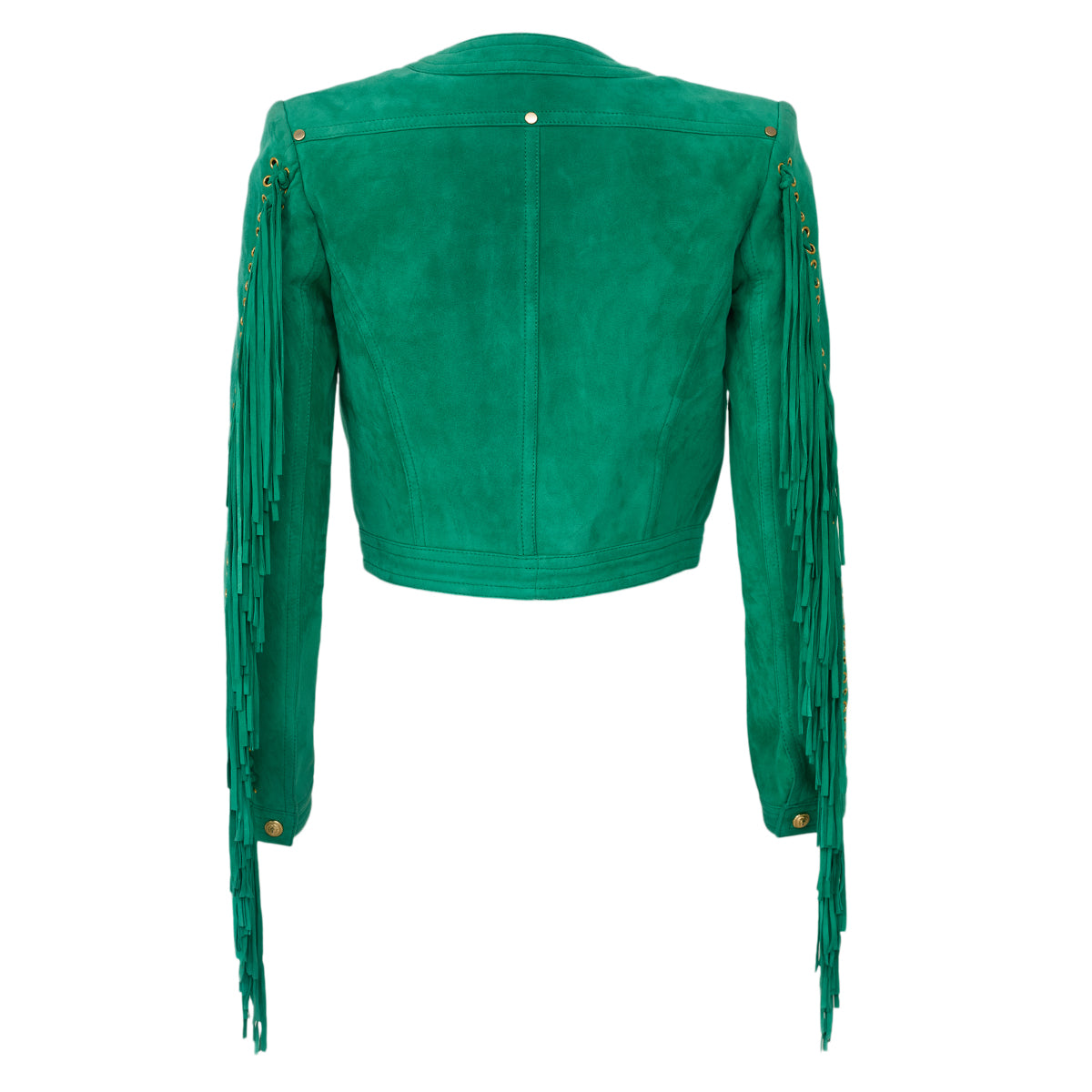 Jaqueta Balmain Couro Veludo Verde Tam 32 Br