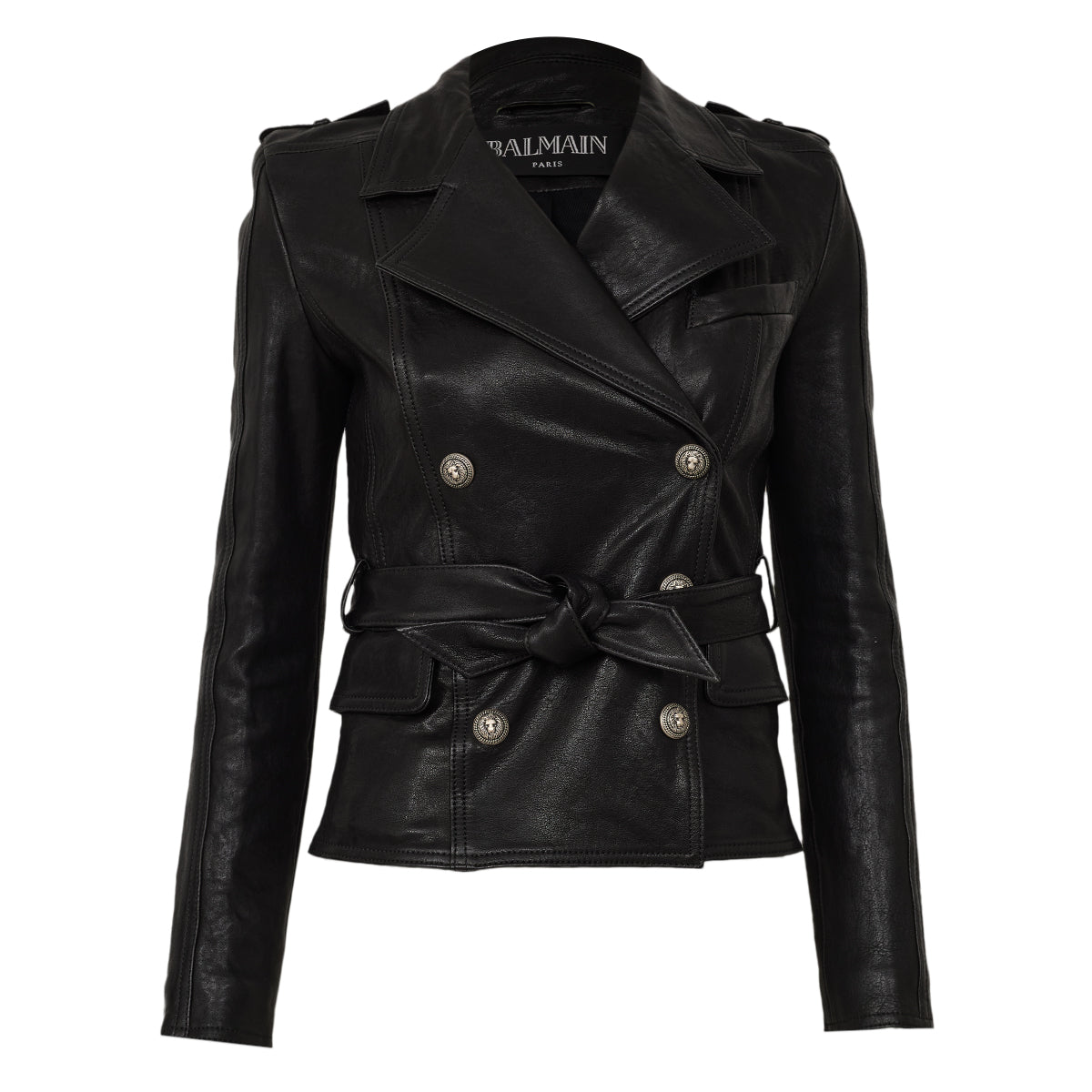 Jaqueta Balmain Couro Preto Tam 32 Br