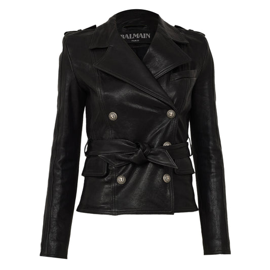 Jaqueta Balmain Couro Preto Tam 32 Br