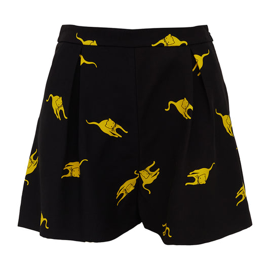 Shorts Miu Miu Estampado Preto e Amarelo Tam. PP BR