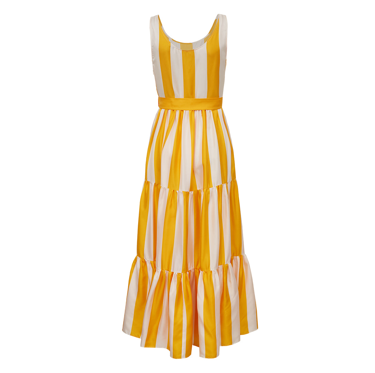 Vestido Longo La Double J6 Listrado Amarelo e Branco TAM. 38 BR