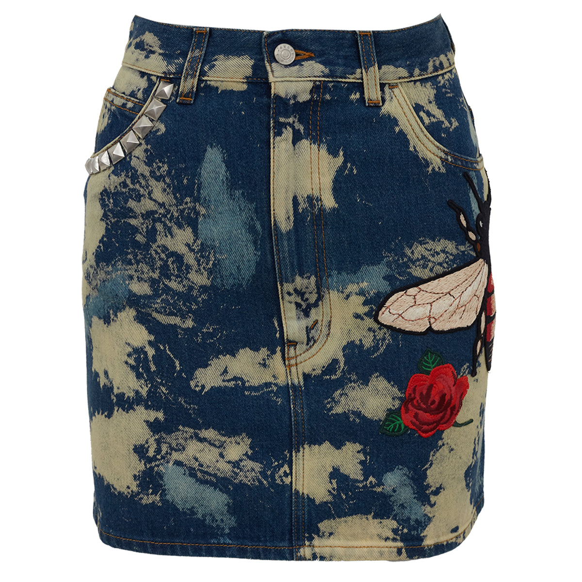 Saia Gucci Bordada Abelha Jeans Tam. PP BR