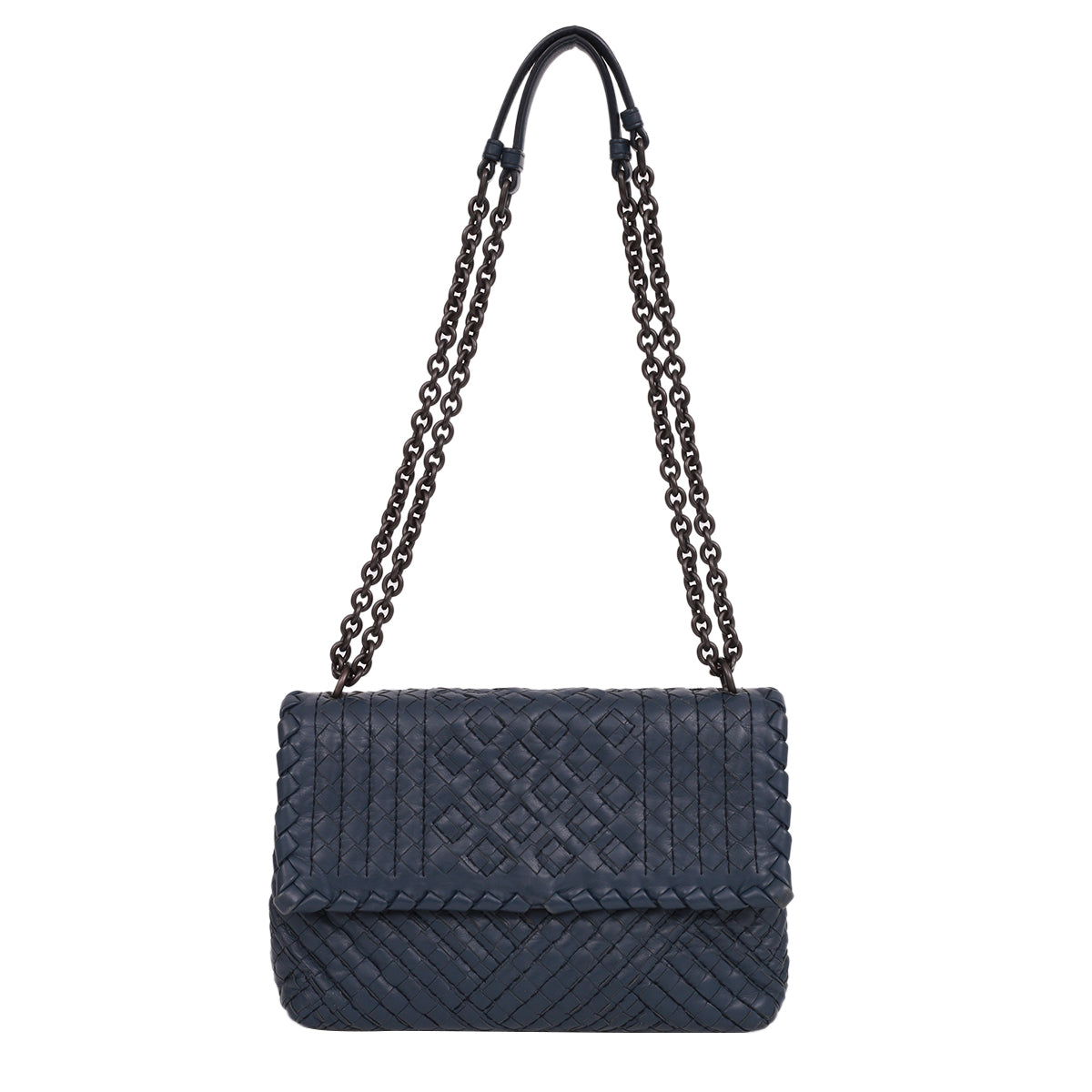Bolsa Bottega Veneta Olimpia Intrecciato Azul Marinho