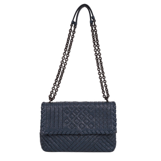 Bolsa Bottega Veneta Olimpia Intrecciato Azul Marinho