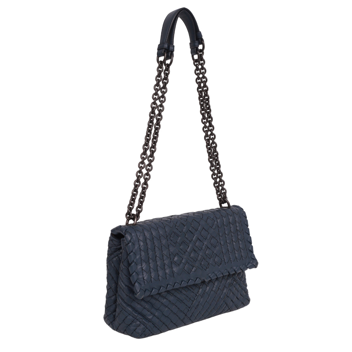 Bolsa Bottega Veneta Olimpia Intrecciato Azul Marinho