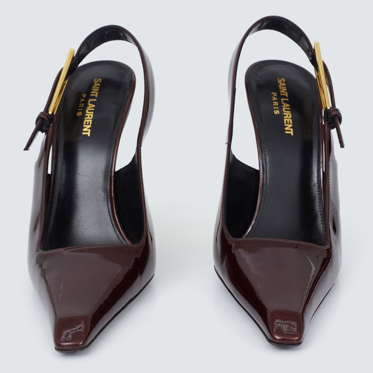 Sapato Saint Laurent Slingback Verniz Marrom Tam. 38 BR