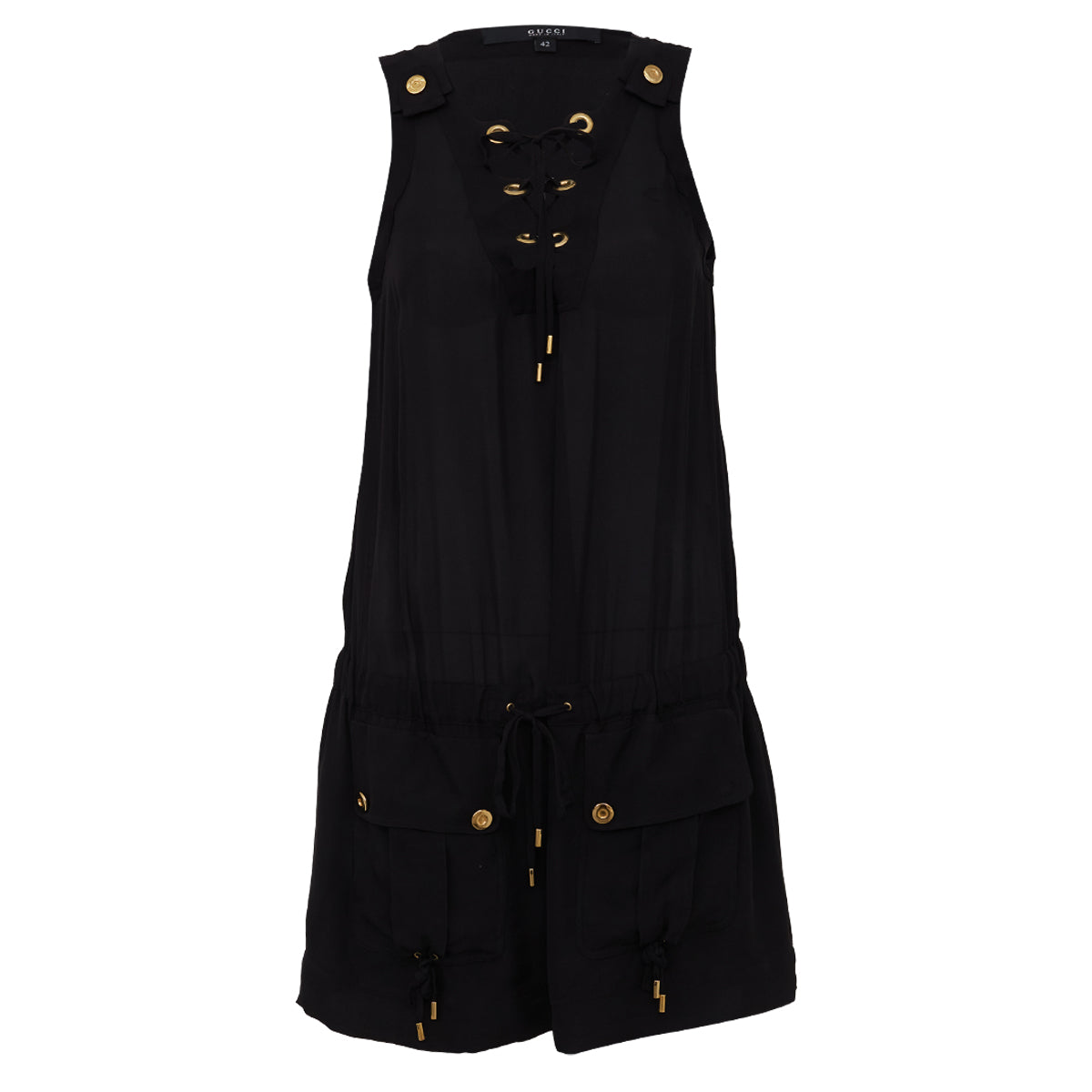 Vestido Gucci Com Ilhós Preto Tam. 38 BR