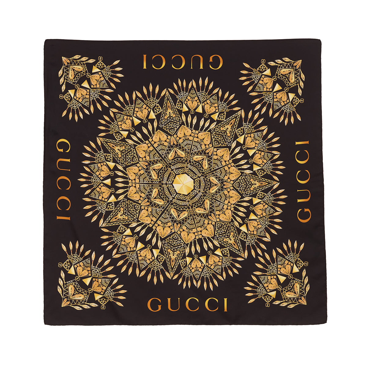 Lenço Gucci Mandala 90 preto e dourado