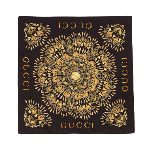 Lenço Gucci Mandala 90 preto e dourado