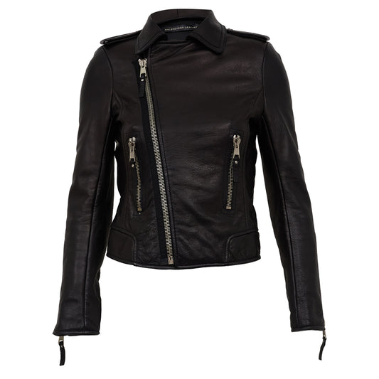 Jaqueta Balenciaga Couro Preta Tam. PP BR