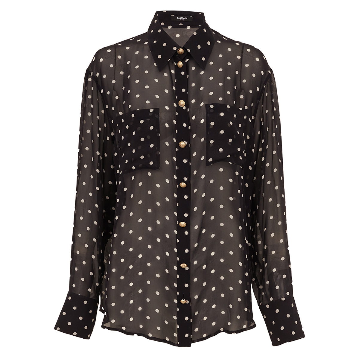 Camisa Balmain Poá Preta Tam. 42 Br