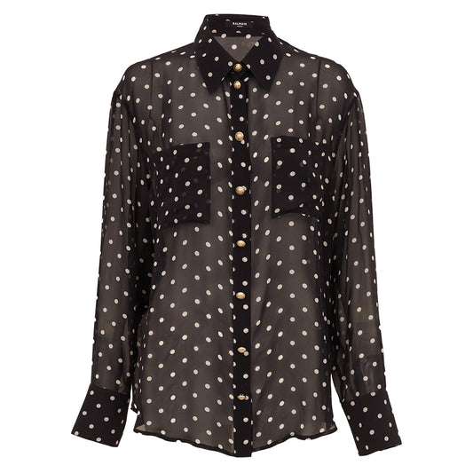 Camisa Balmain Poá Preta Tam. 42 Br