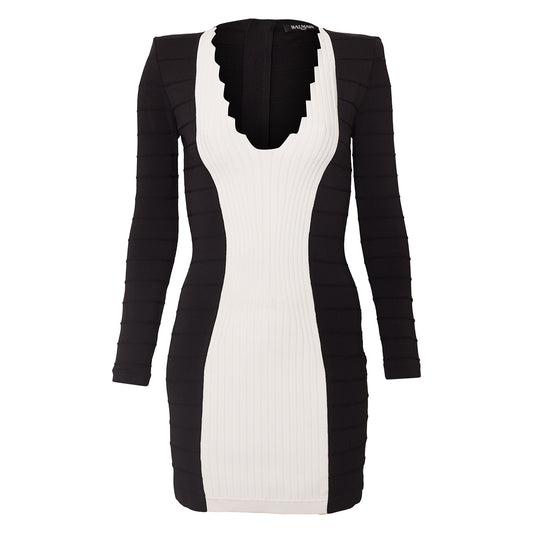 Vestido Balmain Preto e Branco Tam. 34 Br