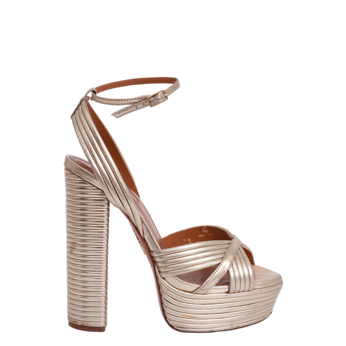 Sandália Metalizada Champanhe Aquazzura TAM. 34,5 BR