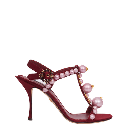 ⁠Sandália Dolce & Gabbana Vermelha com Pérolas TAM. 36,5 BR